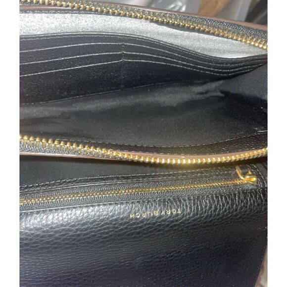 Tory Burch McCraw Black Leather Crossbody Bag Wallet Clutch Purse - Picture 12 of 13